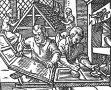 Ausschnitt: Der Buchdrucker. Holzschnitt von Jost Amman, 1568 